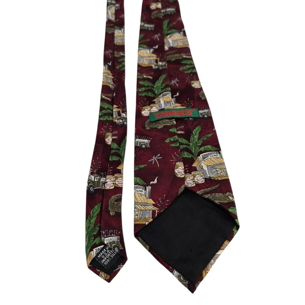 TABASCO Alligator‎ Tropical Scene Silk Necktie Red Burgundy Men's Accessory